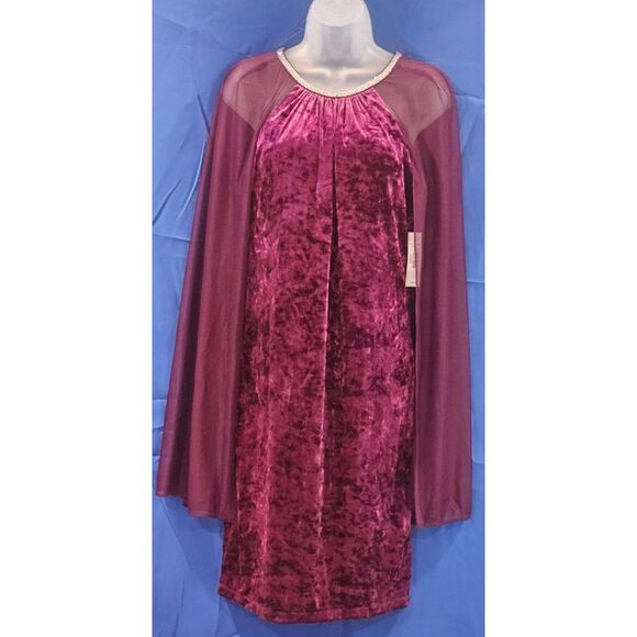 R&M Richards Plum Short Cocktail Mother of the Bride Cape Dress.  Sz 6 - Picture 6 of 13